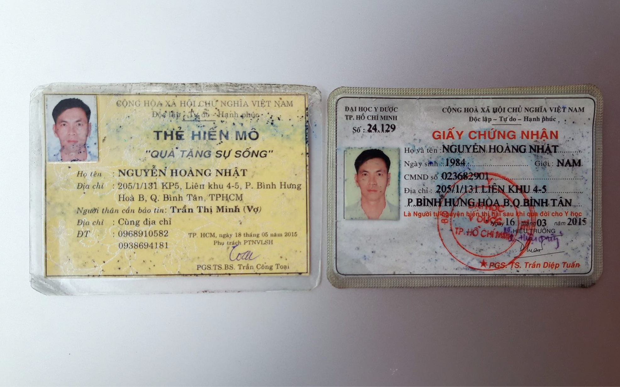 Anh Nhật còn đăng ký hiến tạng, hiến mô sau khi chết để dành cơ hội sống cho người khác. Ảnh TK.