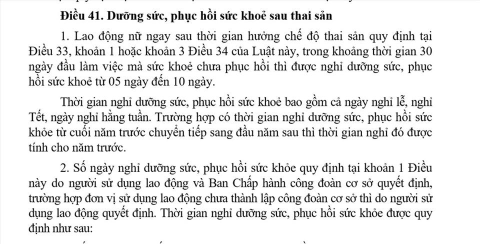 Người sử dụng lao động và Ban chấp hành công đoàn cơ sở quyết định số ngày nghỉ dưỡng sức sau thai sản. Người sử dụng lao động và Ban chấp hành công đoàn cơ sở quyết định số ngày nghỉ dưỡng sức sau thai sản.