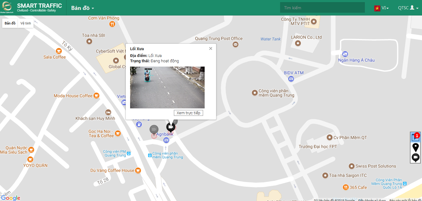 Smart Traffic (hệ thống quản lý giao thông thông minh) đang được thử nghiệm trong khuôn viên phần mềm quang trung ứng dụng nhằm nâng cao chất lượng quản lý giao thông được ứng dụng hiệu quả trí tuệ nhân tạo để phân tích dữ liệu hình ảnh và ghi nhận, báo cáo các tình huống vi phạm giao thông: phương tiện vượt quá tốc độ cho phép, phương tiện vượt đèn đỏ, đậu xe sai quy định, phương tiện nằm trong danh sách đen,... Phát hiện và báo động nhiều vi phạm, tai nạn giao thông cùng lúc.