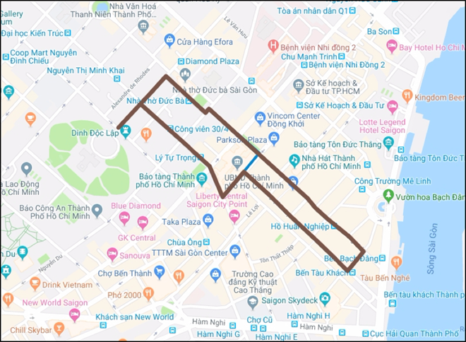 Lộ trình chạy, phạm vi phong tỏa phục vụ tổ chức Lễ phát động Ngày chạy Olympic vì sức khỏe toàn dân năm 2019. Ảnh: Sở GTVT TPHCM