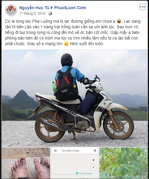 Một phượt thủ chia sẻ câu chuyện đi lạc của mình trong phuotluon.com, một group cộng đồng về du lịch bụi trên Facebook. Ảnh chụp màn hình