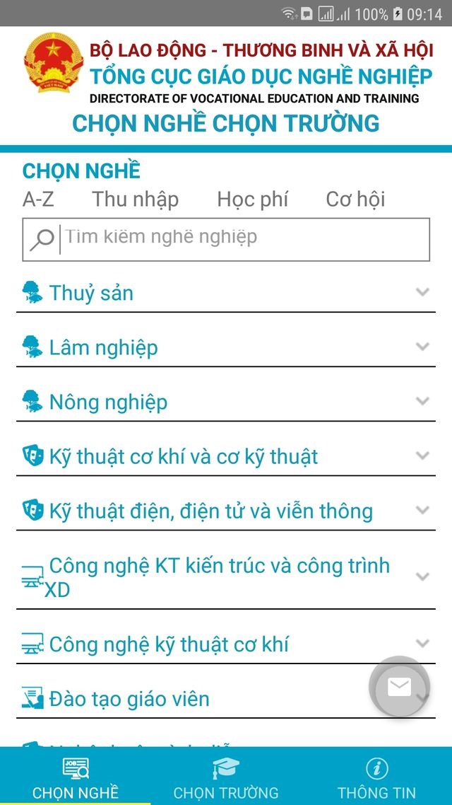 Phần mềm ứng dụng Chọn nghề do Tổng cục Giáo dục nghề nghiệp quản lý.